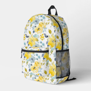 Yellow & Blue Watercolor Pattern Printed Backpack