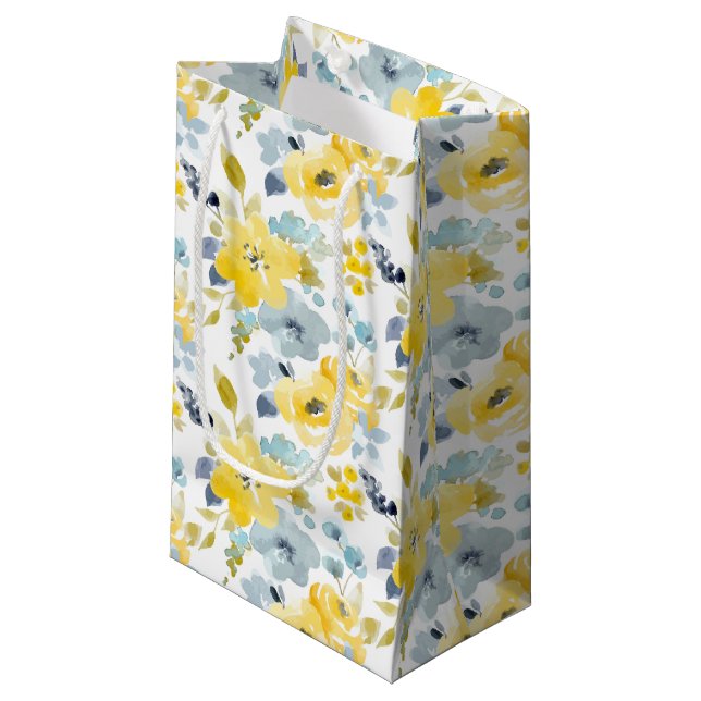 Yellow & Blue Watercolor Pattern Small Gift Bag (Front Angled)