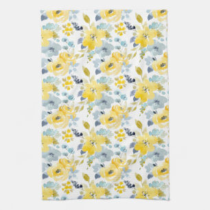 Yellow & Blue Watercolor Pattern Tea Towel