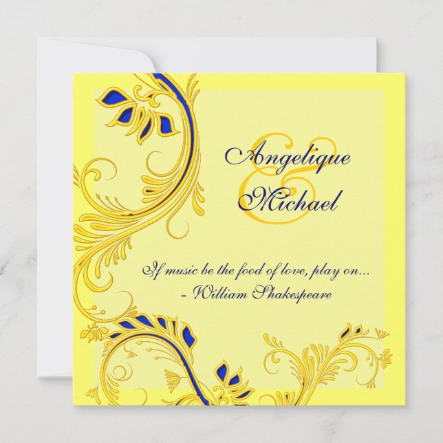 Yellow blue wedding anniversary engagement invitation (Front)