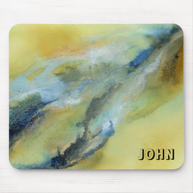 Yellow Blue White Abstract Marble Art Mouse Pad (Front)