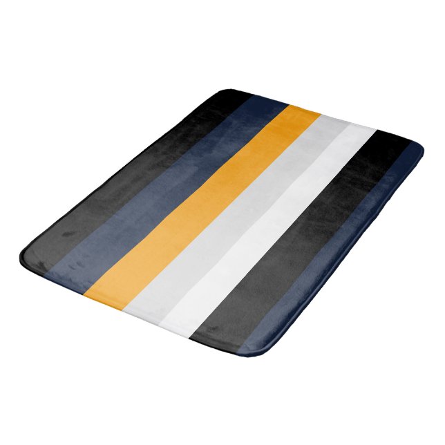 Yellow, blue, white, and black stripes bath mat (Angled)