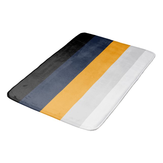 Yellow, blue, white, and black stripes bath mat (Angled)