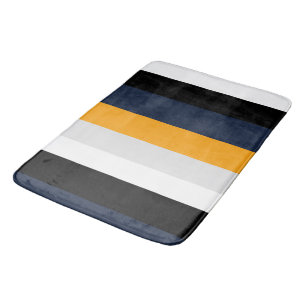 Yellow, blue, white, and black stripes bath mat