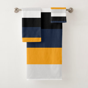 Yellow, blue, white, and black stripes bath towel set