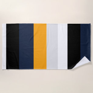 Yellow, blue, white, and black stripes beach towel
