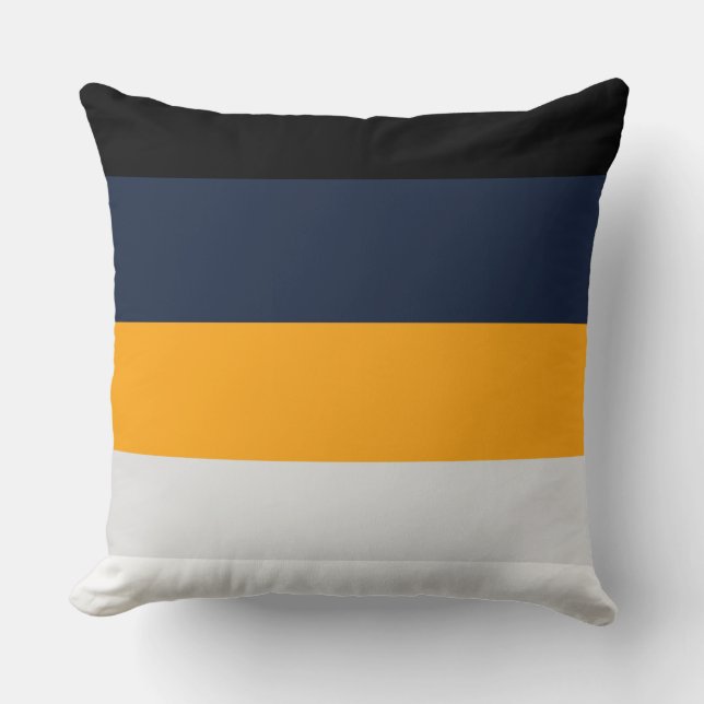 Yellow, blue, white, and black stripes cushion (Front)