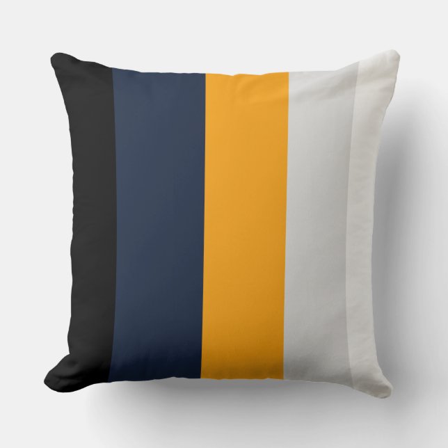 Yellow, blue, white, and black stripes cushion (Front)