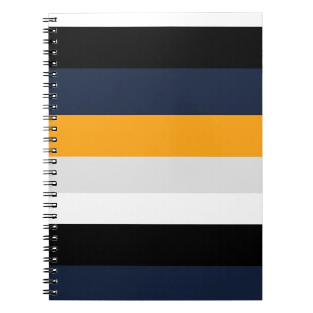 Yellow, blue, white, and black stripes notebook (Front)