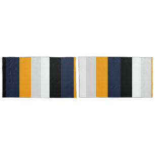 Yellow, blue, white, and black stripes pillowcase