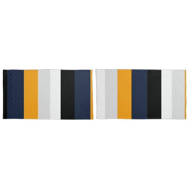 Yellow, blue, white, and black stripes pillowcase (Back-Set)