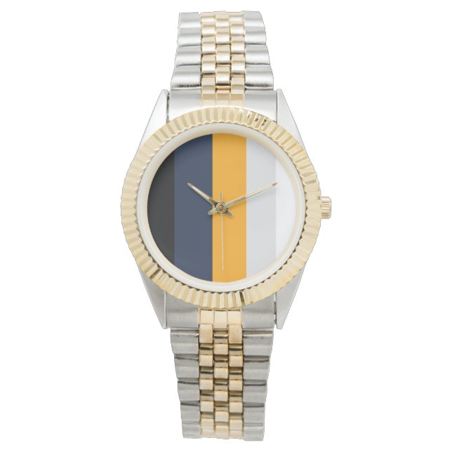 Yellow, blue, white, and black stripes watch (Front)