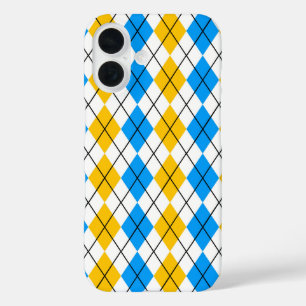 Yellow Blue White Argyle Diamond Design iPhone 16 Case