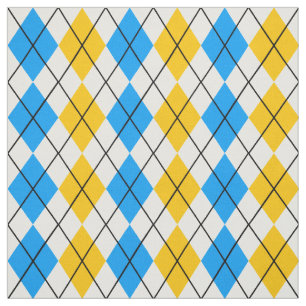 Yellow Blue White Argyle Diamond Design  Fabric