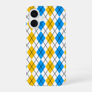 Yellow Blue White Argyle Diamond Design iPhone 16 Case