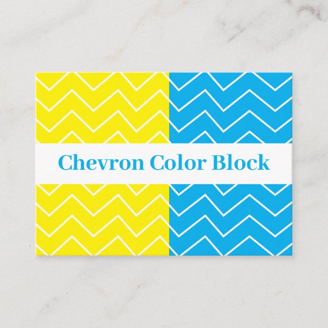 Yellow Blue White Chevron Colour Block Pattern Business Card (Front)