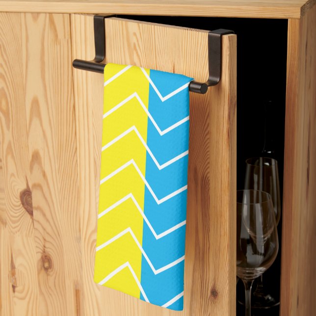 Yellow Blue White Chevron Colour Block Pattern Tea Towel (Thirds Fold)