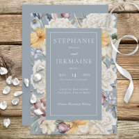 Yellow Blue & White Floral On Blue Wedding