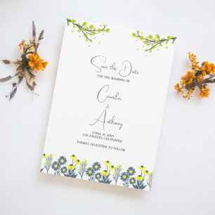Yellow Blue Wildflower Floral Boho Wedding Invitation