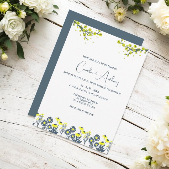 Yellow Blue Wildflower Floral Boho Wedding Invitation (Creator Uploaded)