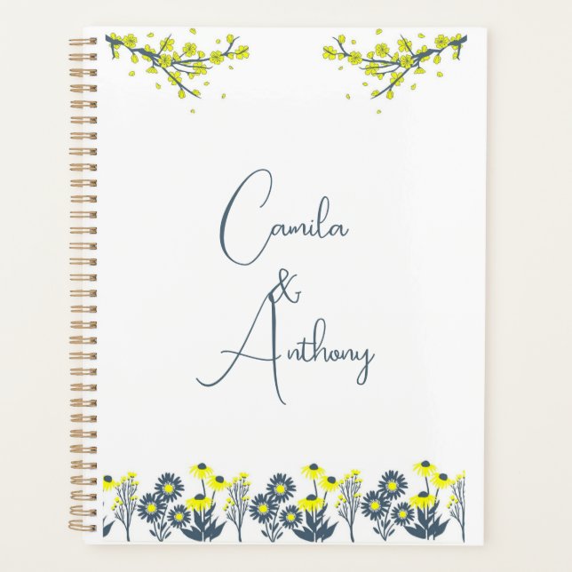 Yellow Blue Wildflower Floral Boho Wedding Planner (Front)