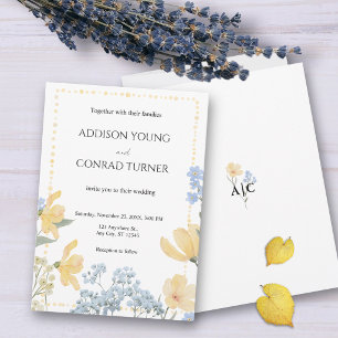 Yellow & Blue Wildflower Monogram Wedding Invitation