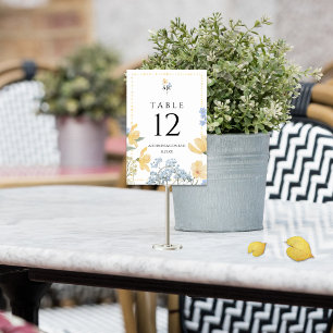 Yellow & Blue Wildflower Monogram Wedding Table Number