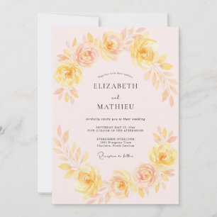 Yellow Blush Floral Embrace Wedding Invitation
