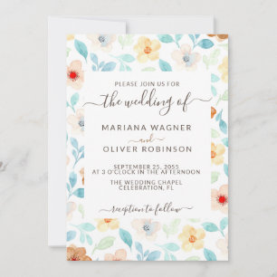 Yellow Blush Rust Simple Floral Elegant Script Inv Invitation