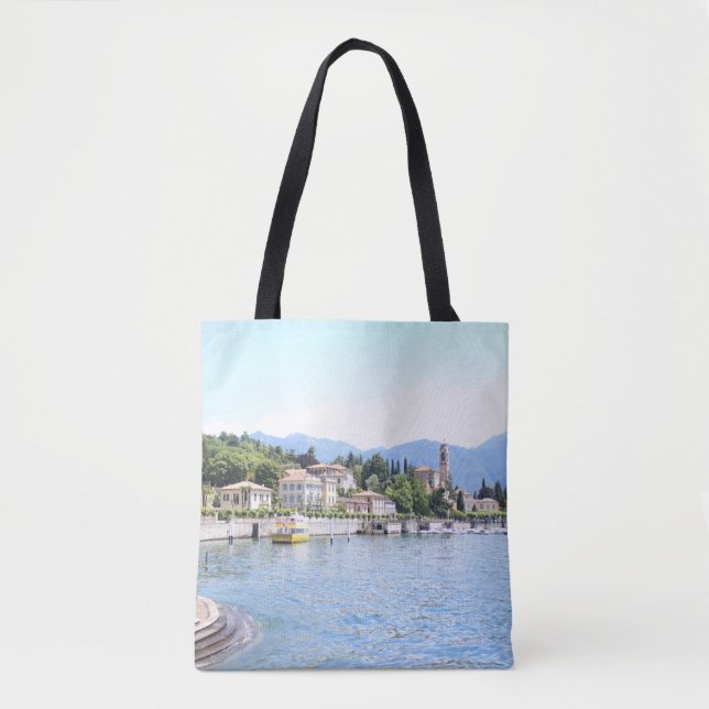 YELLOW BOAT DOCKED NEAR BUILDING TOTE BAG (Front)