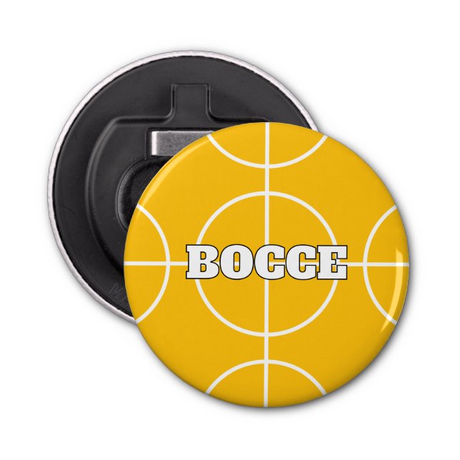 Yellow Boccie Ball bottle opener fridge magnet (Front)