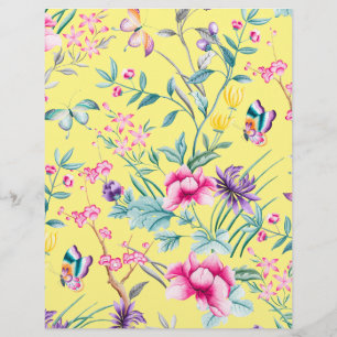 Yellow Bohemian Floral Pattern Scrapbook Paper