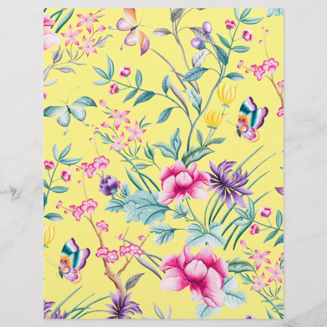 Yellow Bohemian Floral Pattern Scrapbook Paper (Front)