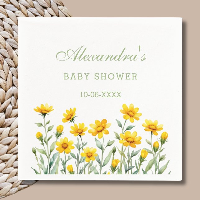 Yellow Boho Chic Wildflower Baby Shower Napkin (Creator Uploaded)