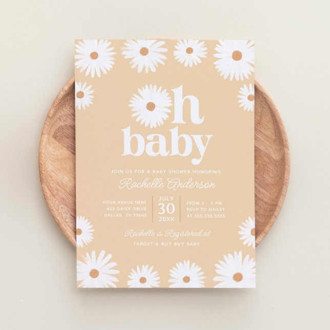 Yellow Boho Daisy Floral Girl Baby Shower Invitation (Creator Uploaded)