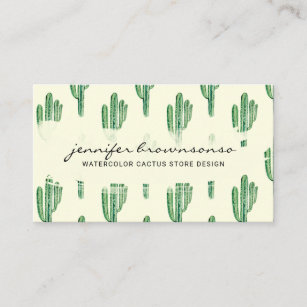 Yellow Boho Green Flower Cute Cactus Business Card