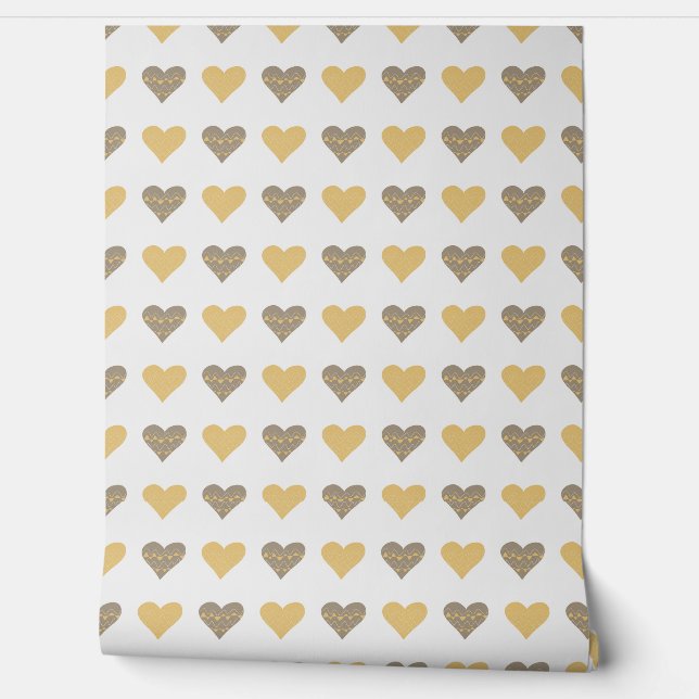 Yellow Boho Hearts Kids Decor Wallpaper (Unrolling)