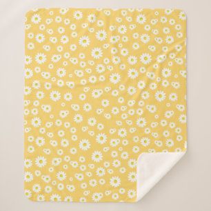 Yellow Boho Spring Daisies Pattern Sherpa Blanket