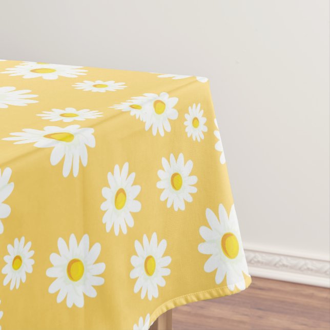 Yellow Boho Spring Daisies Pattern Tablecloth (In Situ)