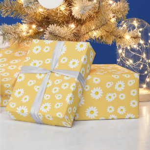 Yellow Boho Spring Daisies Pattern Wrapping Paper