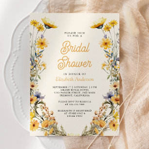 Yellow Boho Wildflower Floral Photo Bridal Shower Invitation