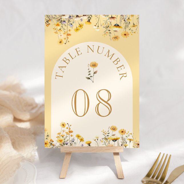 Yellow Boho Wildflower Floral Wedding Table Number (Creator Uploaded)