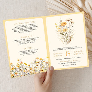 Yellow Boho Wildflower QR Code Wedding Invitation