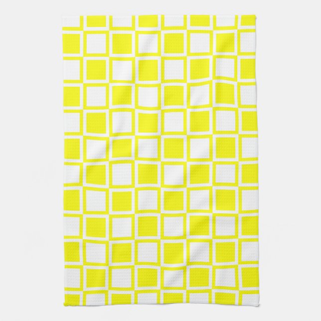 Yellow Bold Mod Squares Tea Towel (Vertical)