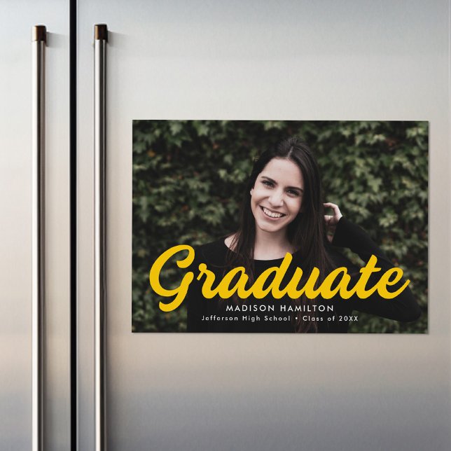 Yellow | Bold Script Photo Graduation Announcement (Creator Uploaded)
