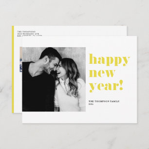 Yellow Bold Typography Happy New Year Photo Holiday Postcard