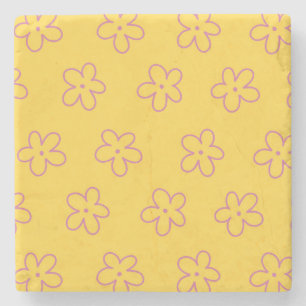 Yellow Bold Y2K Wildflower Vibrant Spring Decor Stone Coaster