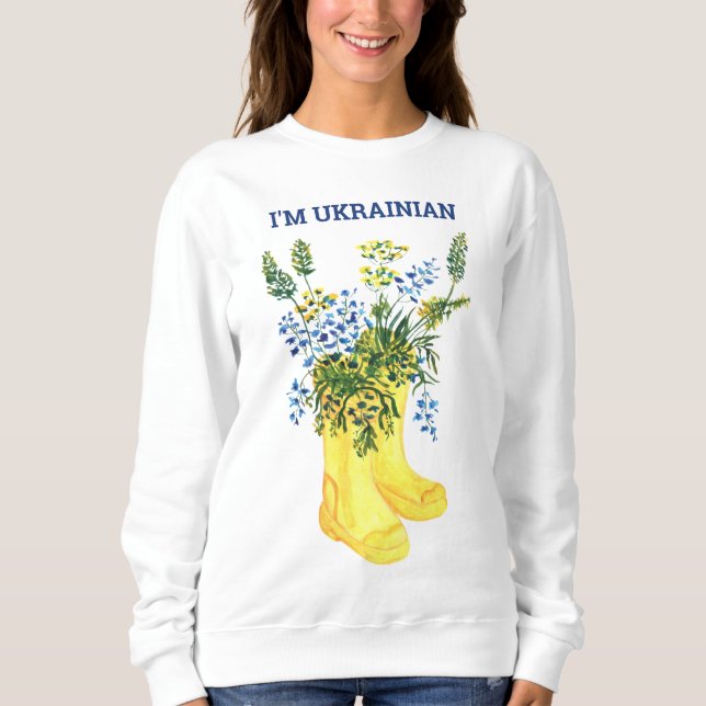 Yellow boots with blue flowers Ukraine Sweatshirt (Front)