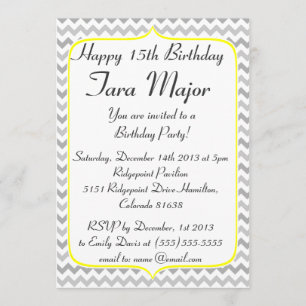 Yellow Border and Grey Chevron Birthday Invitation