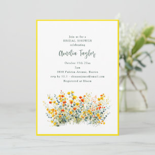 Yellow Border Wildflower Spring Bridal Shower Invitation
